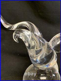 VTG Steuben Clear Glass Eagle Sitting On Globe Art Glass Paperweight