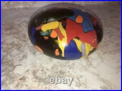 Very rare Vtg 2010 Joe Rice Glass Flat Handblown Multicolored Disc Paperweight