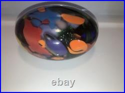 Very rare Vtg 2010 Joe Rice Glass Flat Handblown Multicolored Disc Paperweight