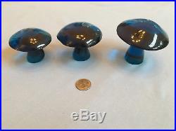 Viking Blue Glass Mushroom 3 PC Set Rare Bluenique Art Vintage Paperweights