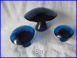 Viking Set 3 Art Deco Bluenesque Mushrooms- Paper Weights Very Rare And Vintage
