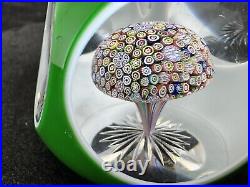 Vintage 1952 Saint Louis Double Overlay Millefiori Mushroom Starred Base Green