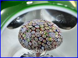 Vintage 1952 Saint Louis Double Overlay Millefiori Mushroom Starred Base Green