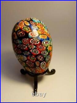 Vintage 1960s Murano Murrine Millefiori Glass Egg Paperweight Original Sticker