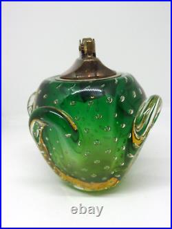 Vintage 1970's Murano Glass Paperweight Lighter Green Amber EUC