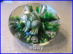 Vintage 1971 Maude and Bob St. Clair Glass Paperweight with Frog and Lilypad