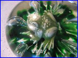 Vintage 1971 Maude and Bob St. Clair Glass Paperweight with Frog and Lilypad