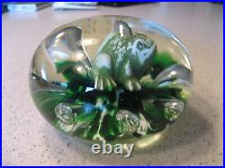 Vintage 1971 Maude and Bob St. Clair Glass Paperweight with Frog and Lilypad