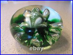 Vintage 1971 Maude and Bob St. Clair Glass Paperweight with Frog and Lilypad