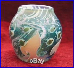 Vintage 1976 Lundberg Studios Glass Paperweight Vase Bowl Fish School Aquarium