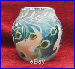 Vintage 1976 Lundberg Studios Glass Paperweight Vase Bowl Fish School Aquarium