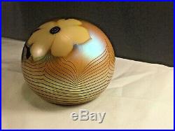 Vintage 1976 Orient And Flume Iridescent White Flower Beetle Paperweight Signed