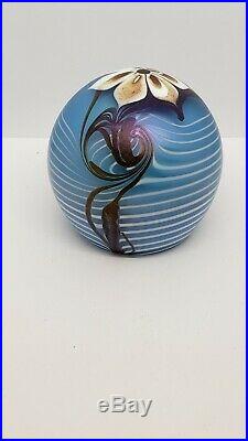 Vintage 1977 Bridgeton Studio Art Glass Paperweight, Flower with Stem