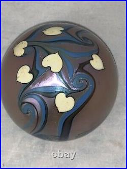 Vintage 1977 Orient & Flume Art Glass Heart Paperweight SIGNED, Purple