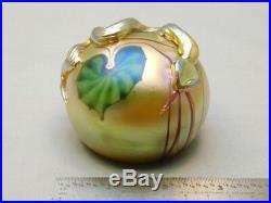 Vintage 1977 Orient & Flume Art Glass Serpent & Lily Pads Iridized Paperweight