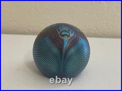 Vintage 1977 Orient & Flume Signed Art Glass Pulled Feather Paperweight with Box