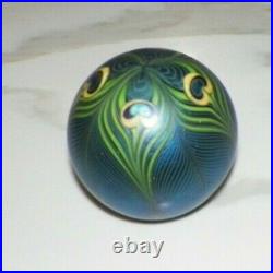 Vintage 1980 Orient & Flume Blue & Green Pulled Feather Paperweight 2 3/4