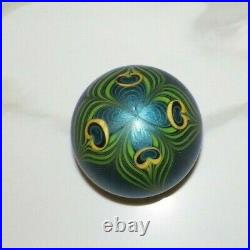 Vintage 1980 Orient & Flume Blue & Green Pulled Feather Paperweight 2 3/4