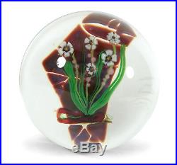 Vintage 1982 Zellique California Art Glass Paperweight Flowers Joseph Joe Morel