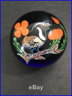 Vintage 1983 Signed Seaira ORIENT & FLUME Bird & Poppy Glass Paperweight