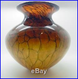 Vintage 1991 Signed Michael Cohn & Molly Stone Art Glass Tortoise Shell Lip Vase