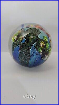Vintage 1992 Josh Simpson Paperweight Art Glass Inhabited Planet SIGNED 3