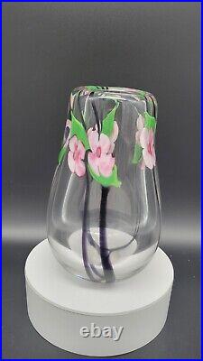 Vintage 1997 Signed Floral Art Glass Paperweight Vase
