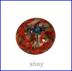 Vintage 3.5 Art Glass Paperweight Signed Patti Kissinger Red/ Blue/ Green