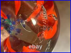 Vintage 3.5 Art Glass Paperweight Signed Patti Kissinger Red/ Blue/ Green