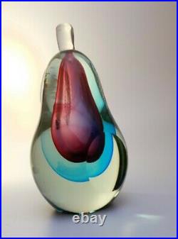 Vintage 60s Ferro & Lazzarini Murano Purple Blue Sommerso Glass Pear Paperweight
