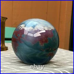 Vintage 80s James Lundberg Glass Globe Paperweight with Stand Great Details