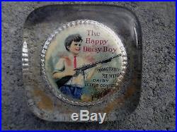 Vintage Advertising Glass Paperweight The Happy Daisy Boy 1914 Bb Gun Air Rifle