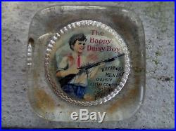 Vintage Advertising Glass Paperweight The Happy Daisy Boy 1914 Bb Gun Air Rifle