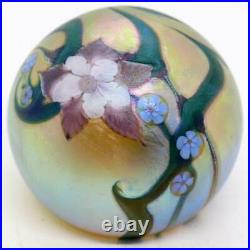 Vintage American Orient & Flume Art Glass Iridescent Gold Floral Paperweight 198