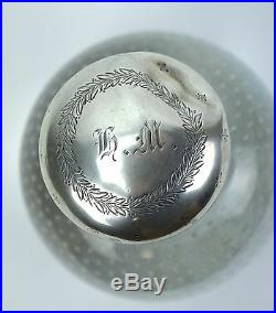 Vintage American Pairpoint Art Glass Paperweight Inkwell Sterling Silver Floral