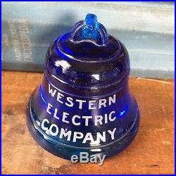 Vintage Antique WESTERN ELECTRIC COMPANY Cobalt Blue Glass Bell Paperweight