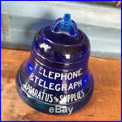 Vintage Antique WESTERN ELECTRIC COMPANY Cobalt Blue Glass Bell Paperweight