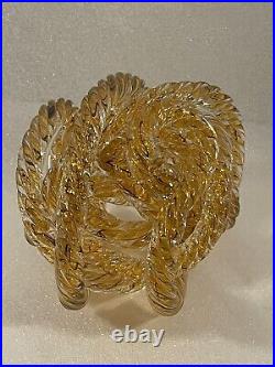 Vintage Art Deco Glass Textured Inifinity Knot Paperweight Decor Modern Amber