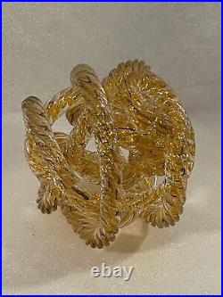 Vintage Art Deco Glass Textured Inifinity Knot Paperweight Decor Modern Amber