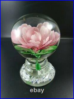 Vintage Art Glass Footed Peony Crimp Rose Pedestal Paperweight 5 1/2