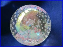 Vintage Art Glass- Glass Eye Studio Clear Controled Bubble Pink Paperweight- 119