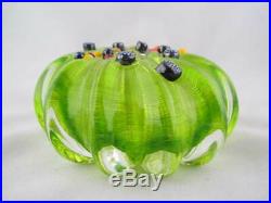Vintage Art Glass- Glass Eye Studio Green Urchin with Canes Paperweight- #118