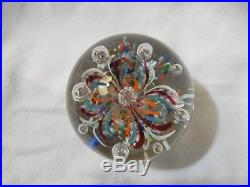 Vintage Art Glass Paperweight Flower with Bubbles