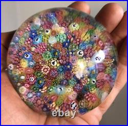 Vintage Art Glass Paperweight Signed Baccarat Millefiori With Date Cane