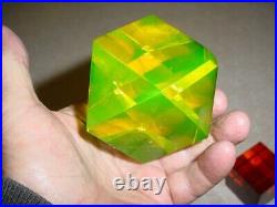 Vintage Art Glass Paperweights Mid Century Modern Squares Hexagon Polyhedrons