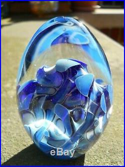 Vintage Art Glass- Signed Eickholt 1988 Paperweight- Blue Egg- 3.25 Tall- #288