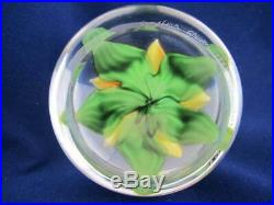 Vintage Art Glass- Signed Lundberg Paperweight- Yellow Flower- # 062008- #111