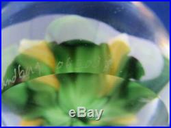 Vintage Art Glass- Signed Lundberg Paperweight- Yellow Flower- # 062008- #111