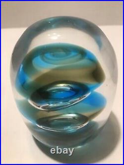 Vintage Art glass Signed paperweight K OKAWA Magnum 1984 Blue Large