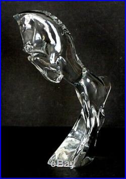 Vintage BACCARAT Art Glass REARING STALLION Horse Figurine / Mid-Century Modern